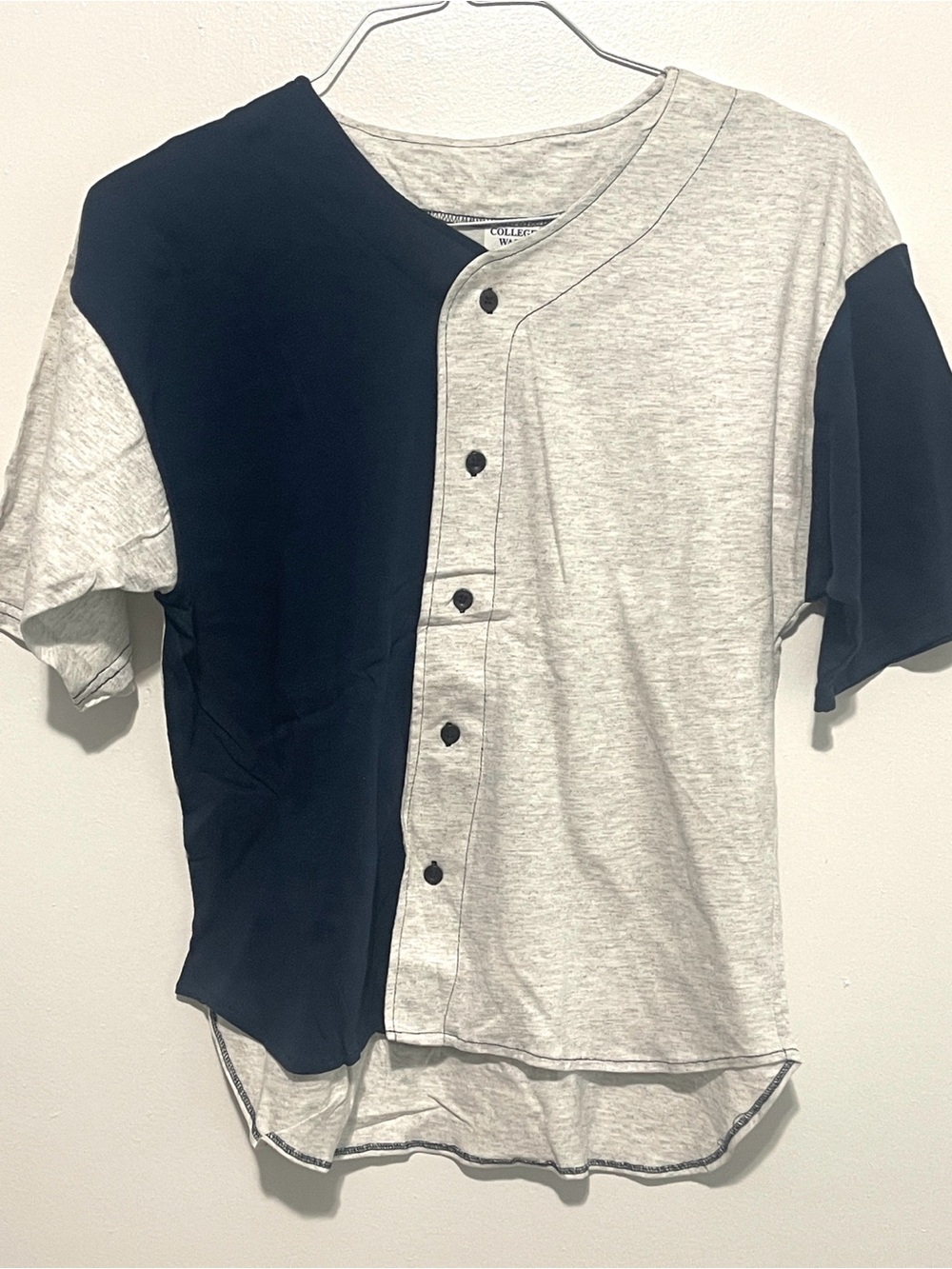 College Ware Men's Two-Tone Short Sleeve Henley Shirt-Gray/Navy 100% cotton